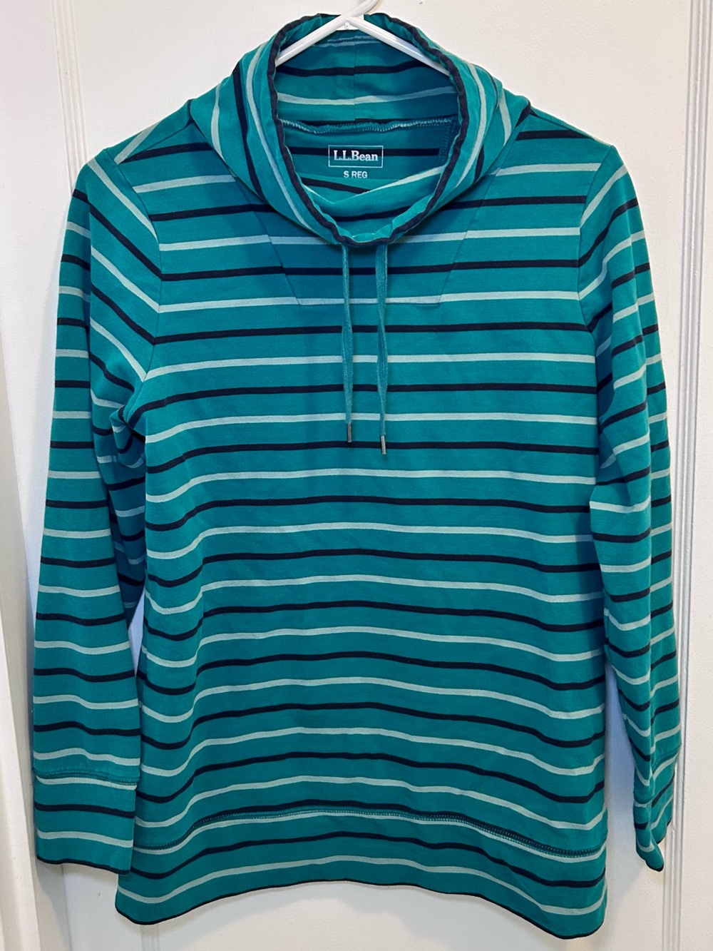 L.L.Bean Striped Teal & Navy Cowl Neck Pullover Sweater Women’s S Reg